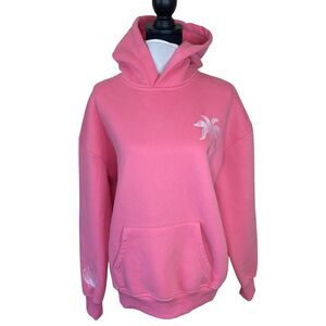 Pink Palm Puff Embroidered Hoodie Hawaiian Hibiscus Sonic Pink Size Medium